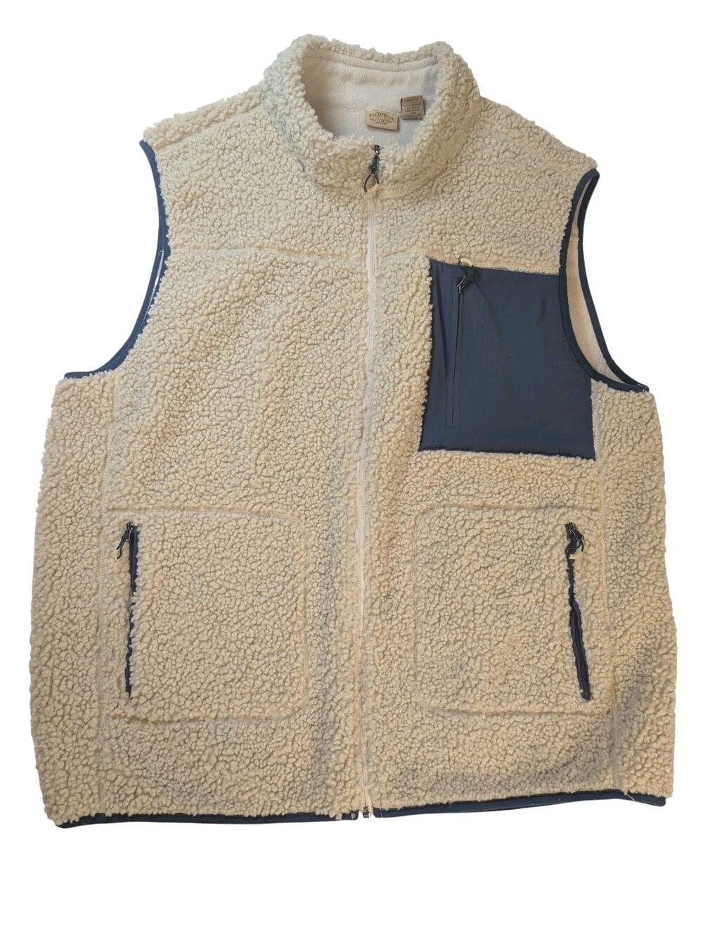 Telluride Sherpa Vest Men's XXL Cream Navy Fleece Zip Up Lined Outdoor Camp Cozy